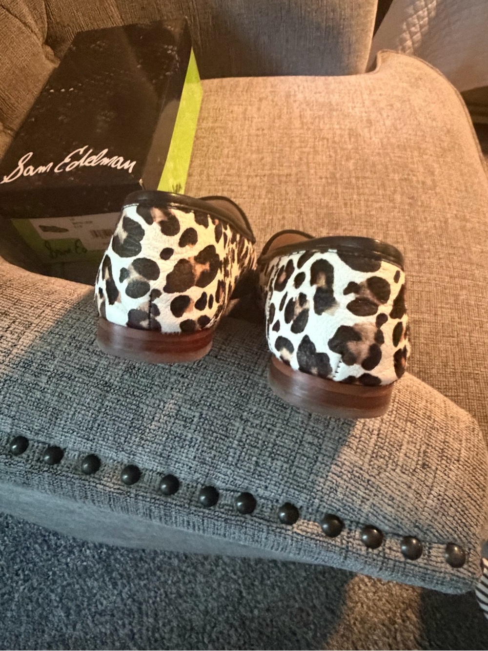 Sam Edelman White Leopard Slip-On Loafers with Gold Accent - Picture 3 of 4